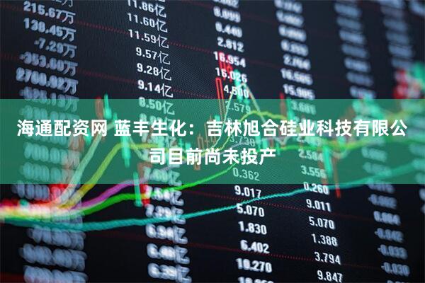 海通配资网 蓝丰生化：吉林旭合硅业科技有限公司目前尚未投产